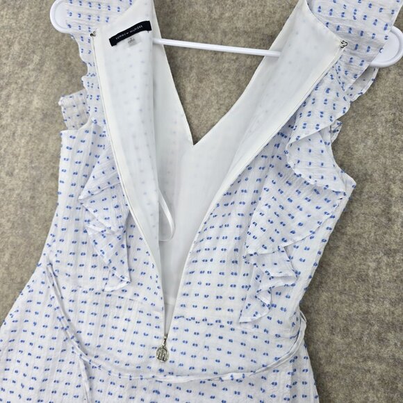 Tommy Hilfiger Ruffle Detail Blue & White Pattern Sleeveless Midi Dress Size 2 - Picture 3 of 10